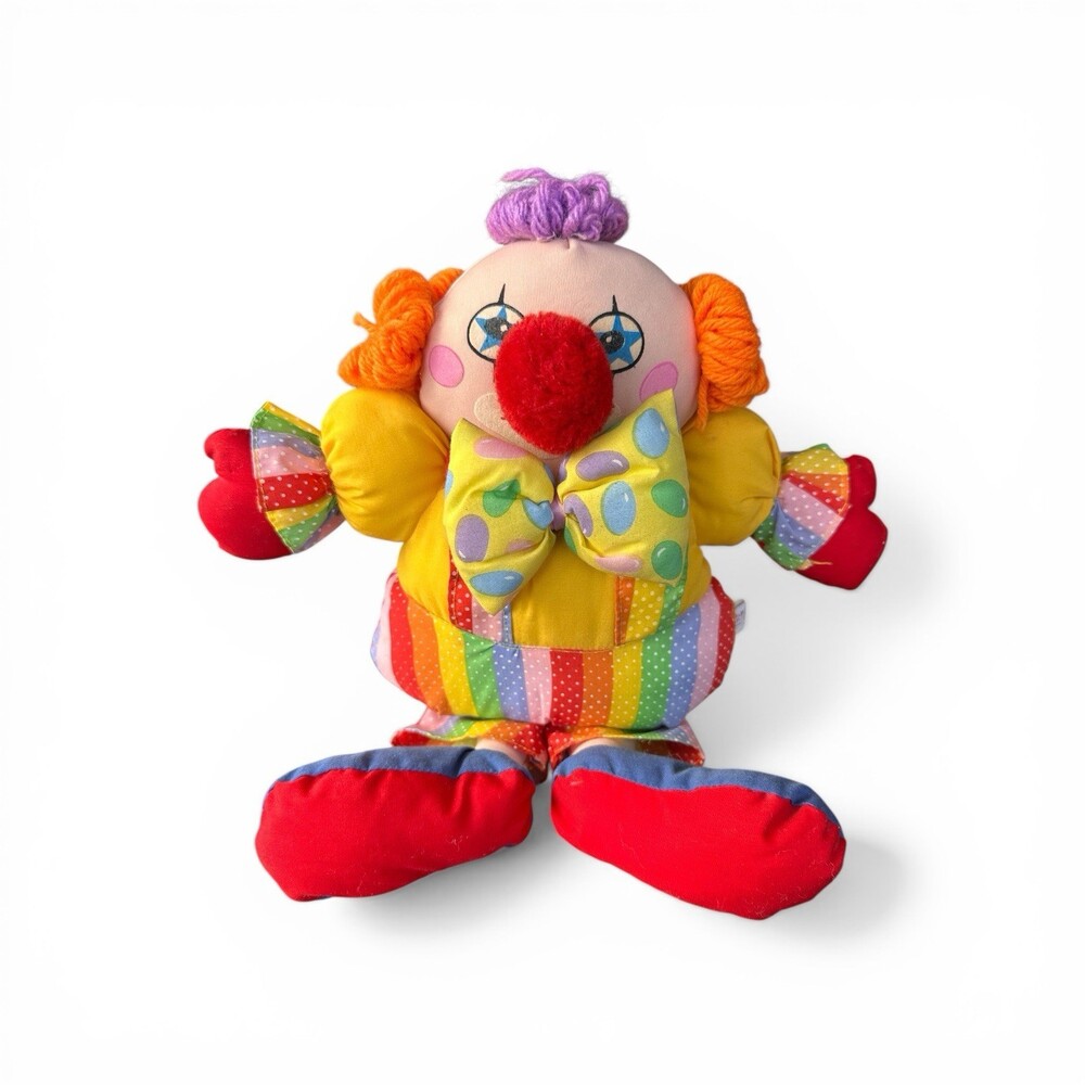 Vtg Superior Toy & Novelty Clown Plush Rainbow Polka Dot Star Eyes Pom Pom Nose